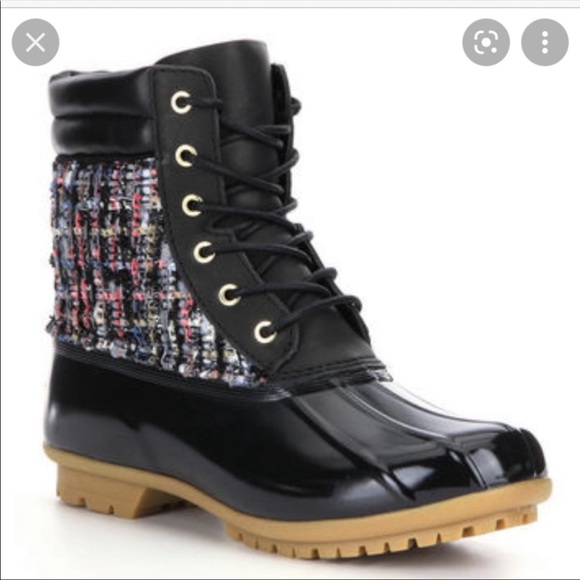 Sam Edelman Caldwell Multi Color Tweed Duck Boots - Picture 2 of 7